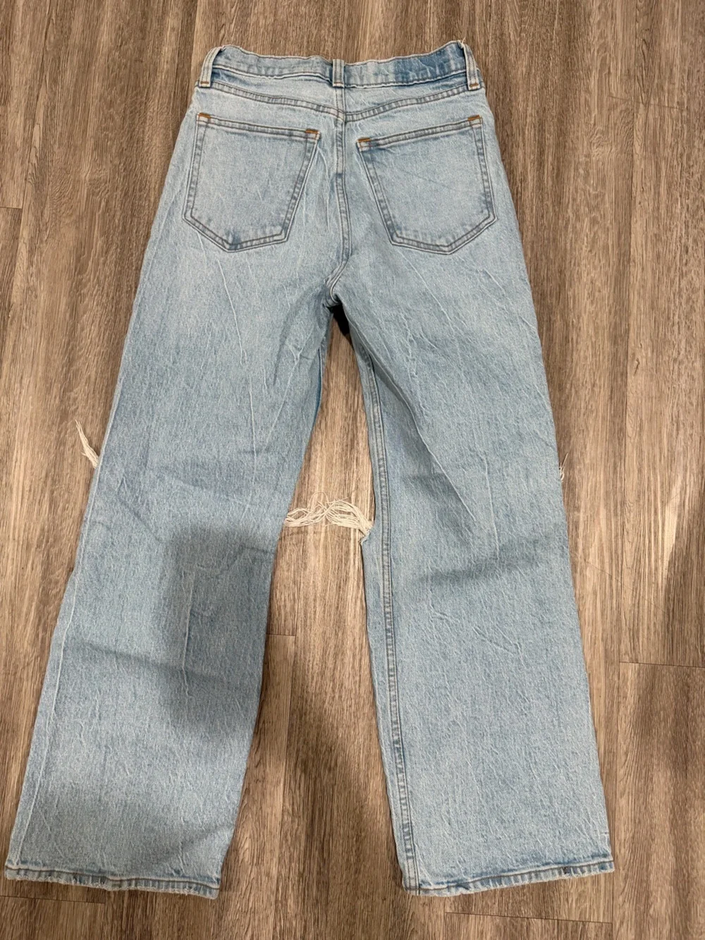 Abercrombie & Fitch Light Blue Ripped Straight-Leg Jeans